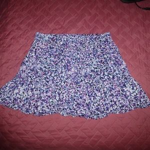 Lorimer NYC Purple Floral Mini Crinkle Skirt, Elastic Waist, Size L